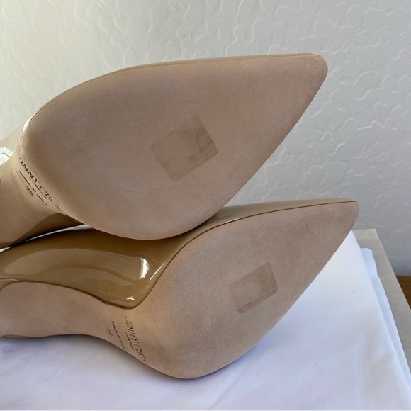 SOLD Jimmy Choo Romy 100 Nude Patent Leather Stiletto Heel - Picture 9 of 12